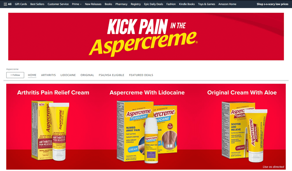 aspercreme amazon store
