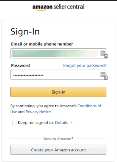 amazon seller central log in