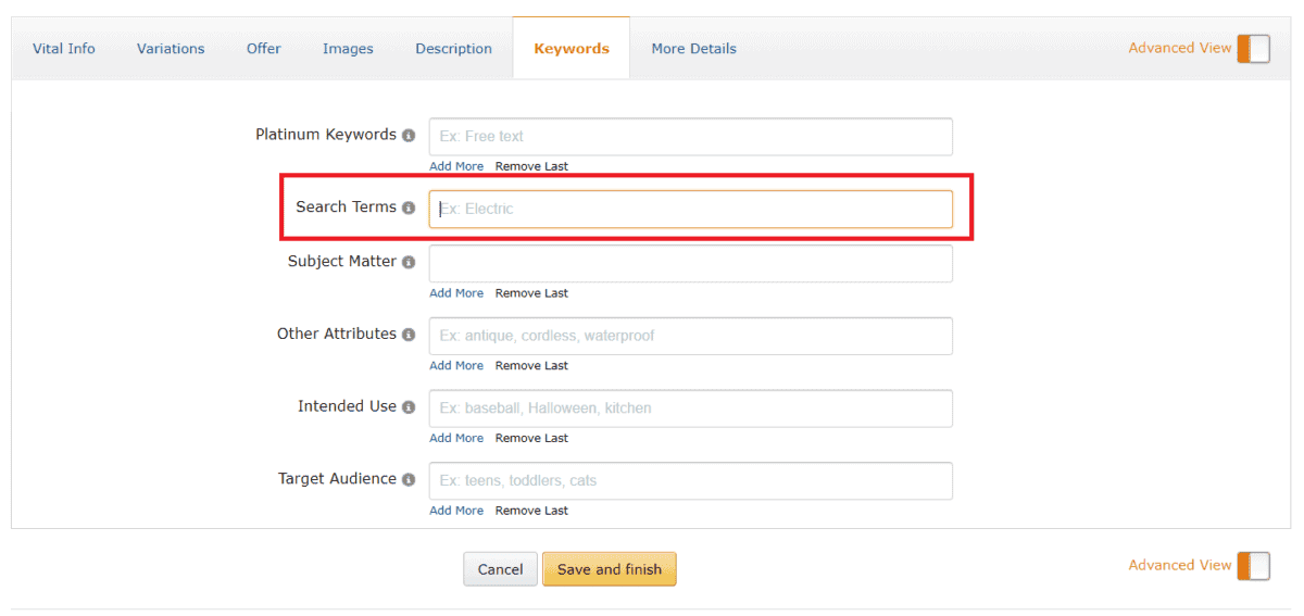 Search Terms field on Amazon Seller Central