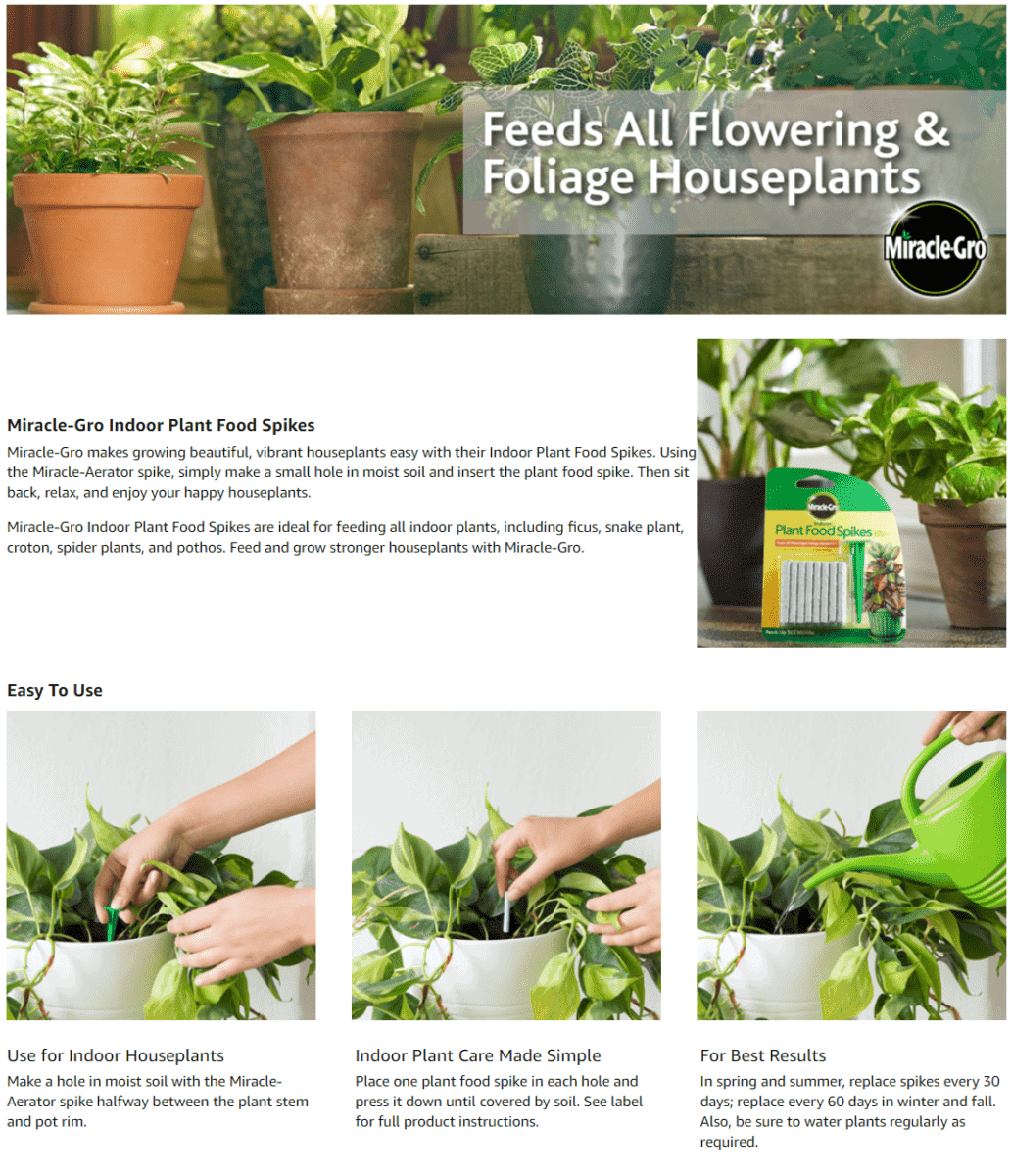 Miracle-Gro Indoor Plant Food Spikes Amazon EBC Examples