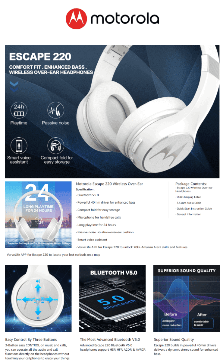 Motorola Bluetooth Wireless Over-Ear Headphones Amazon EBC Examples