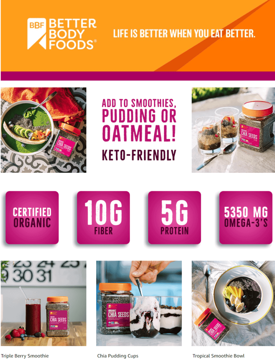 BetterBody Foods Amazon EBC & A+ content Examples