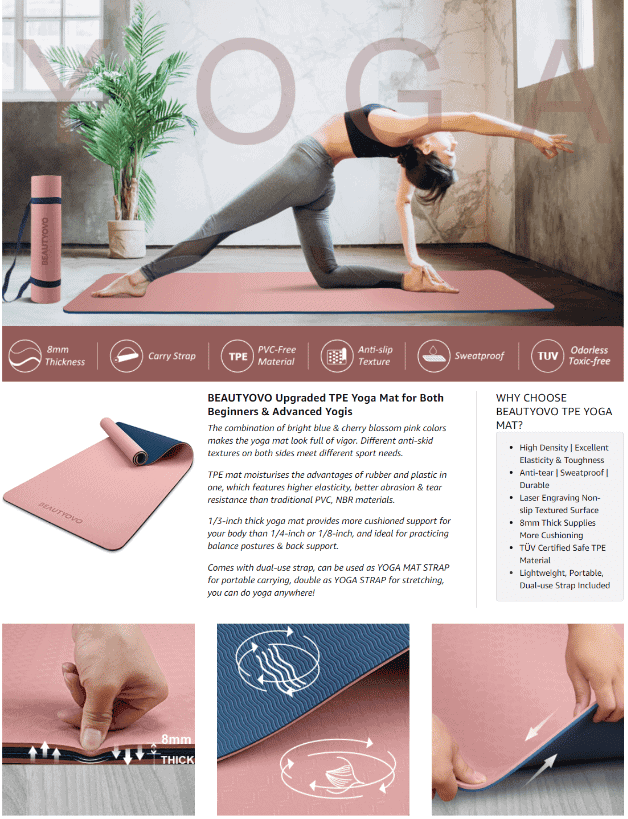 Beautyovo Yoga Mat with Strap Enhanced Brand Content
