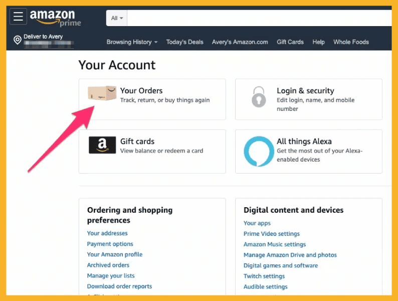 Image showing “Your Orders” Amazon screen