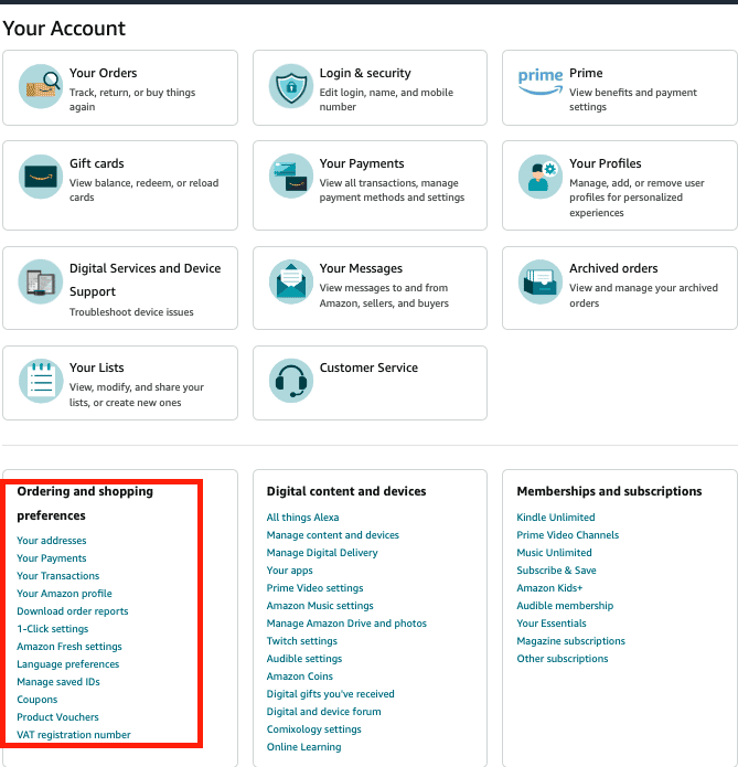 Ordering and Shipping Preferences