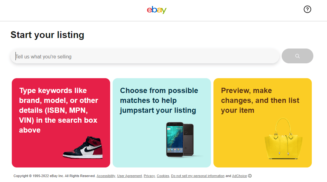 start your listing on ebay