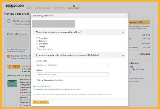 You can also write any delivery instructions or notes for the delivery driver Before Placing an Order