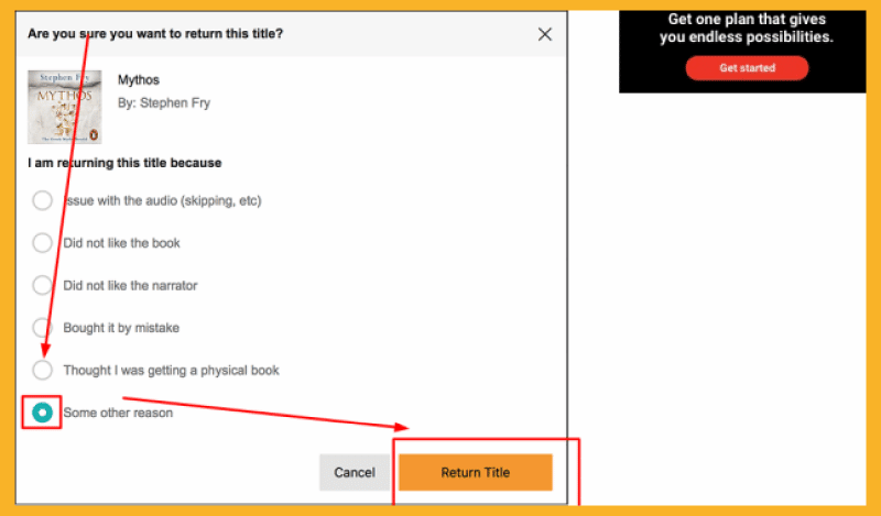 Audible will then ask you why you want to return an audiobook. Click any radio button related to your reason, then click Return Title