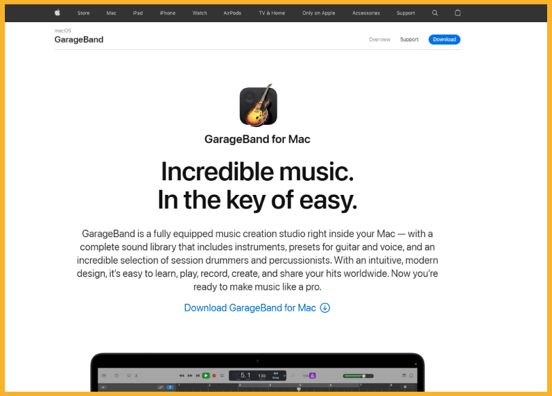 Garageband digital audio workstation for macOS and iOS