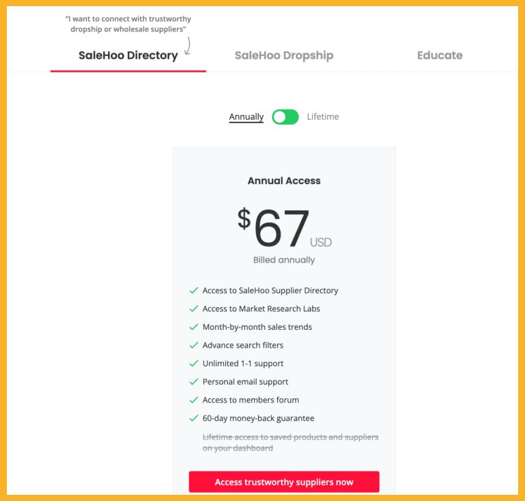 salehoo pricing plan