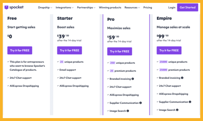 spocket pricing plan