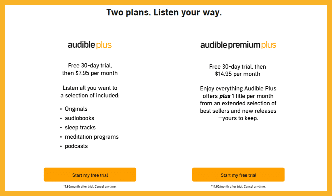 audible pricing plan