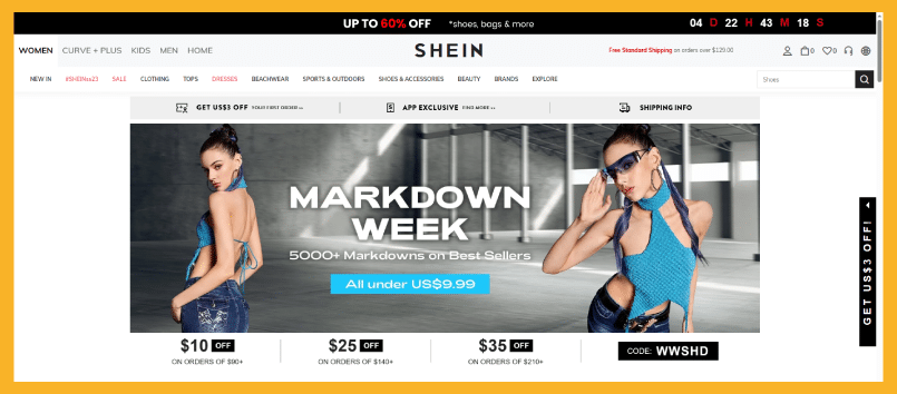 Shein homepage