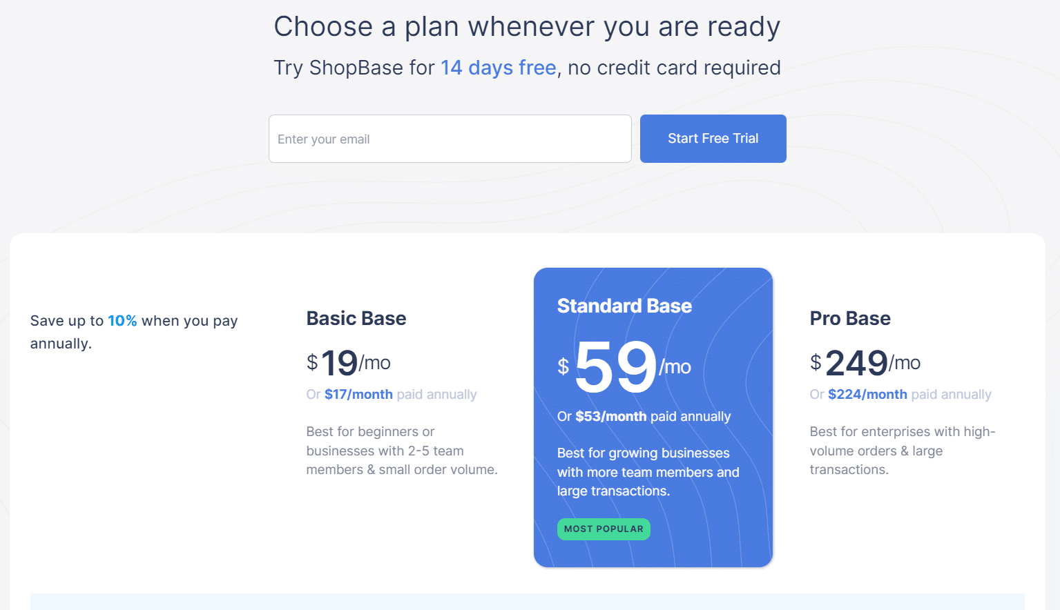shopbase pricing plan