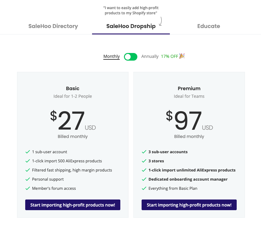 salehoo price plans