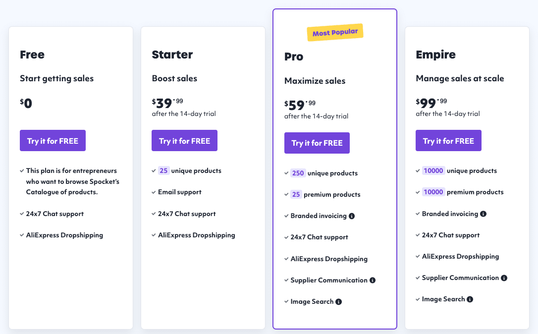 spocket pricing plan