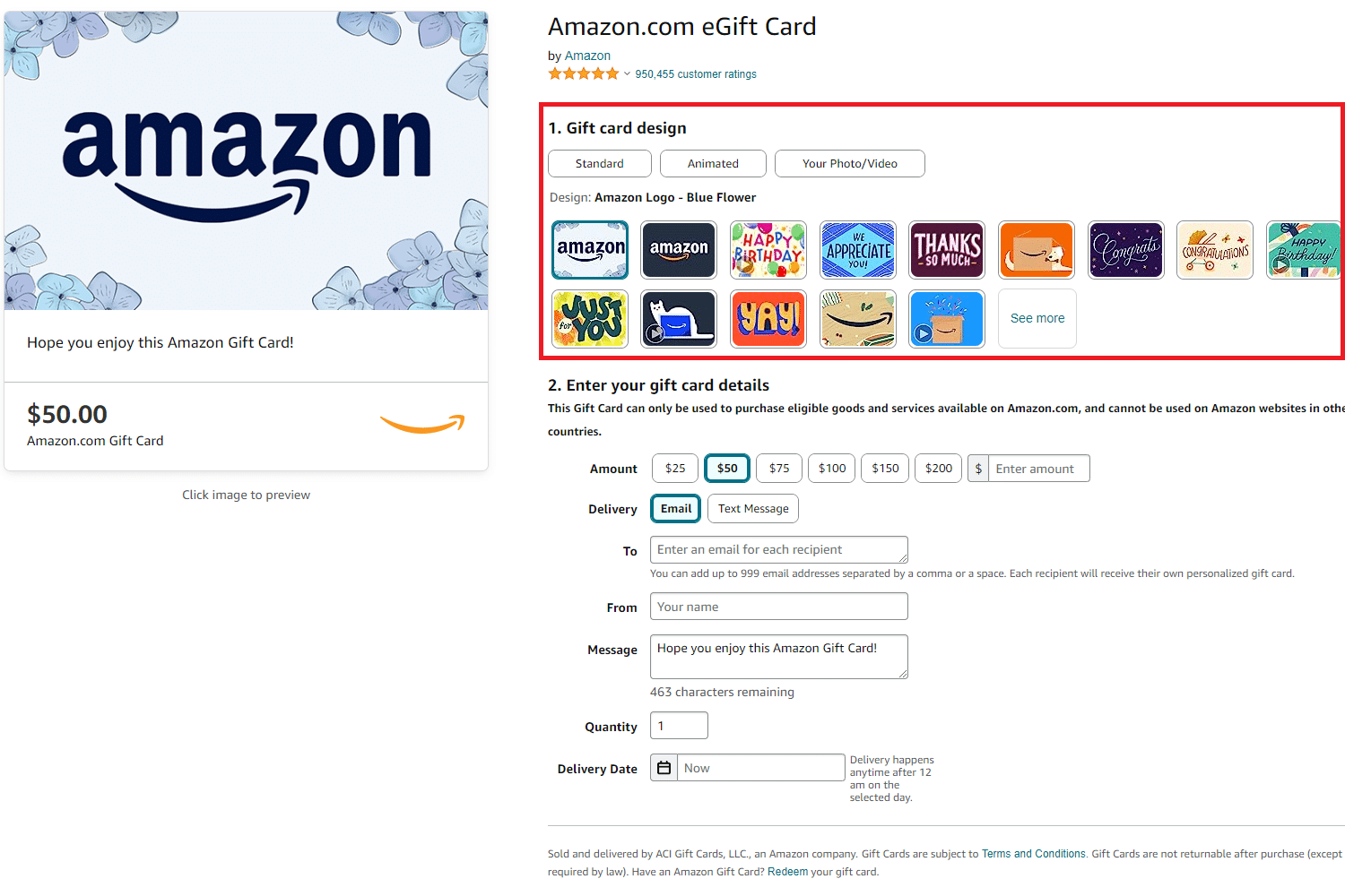 Amazon eGift card product page