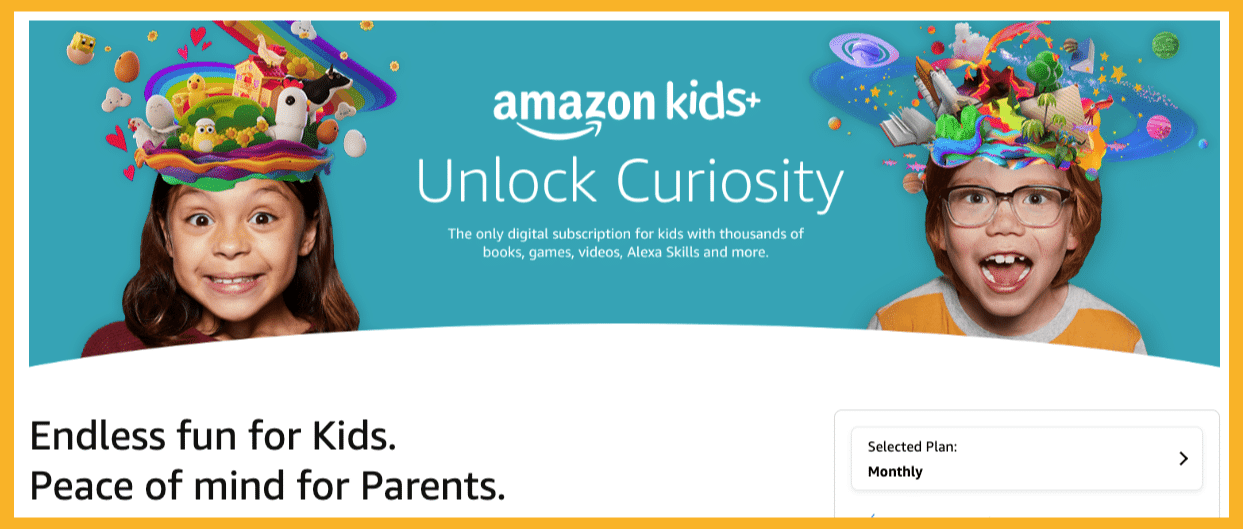 Amazon Kids+ homepage