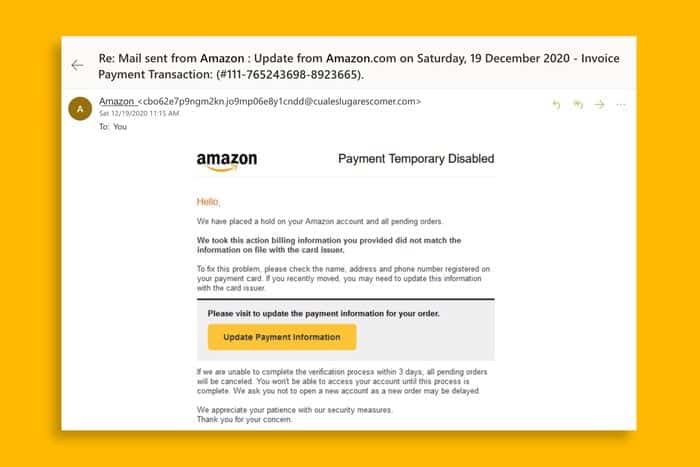 suspicious email not from amazon