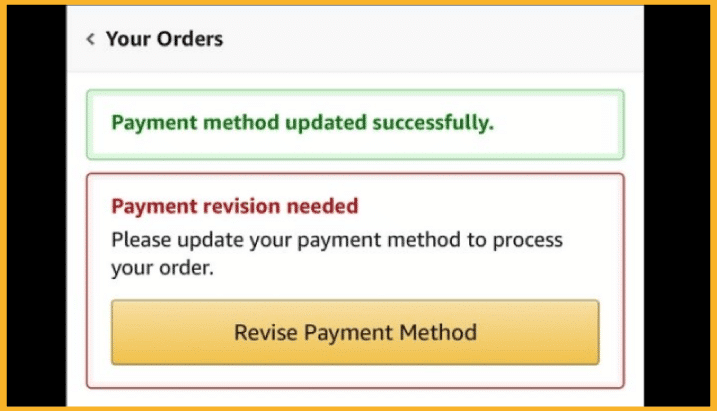 Payment method updated successfully message screen