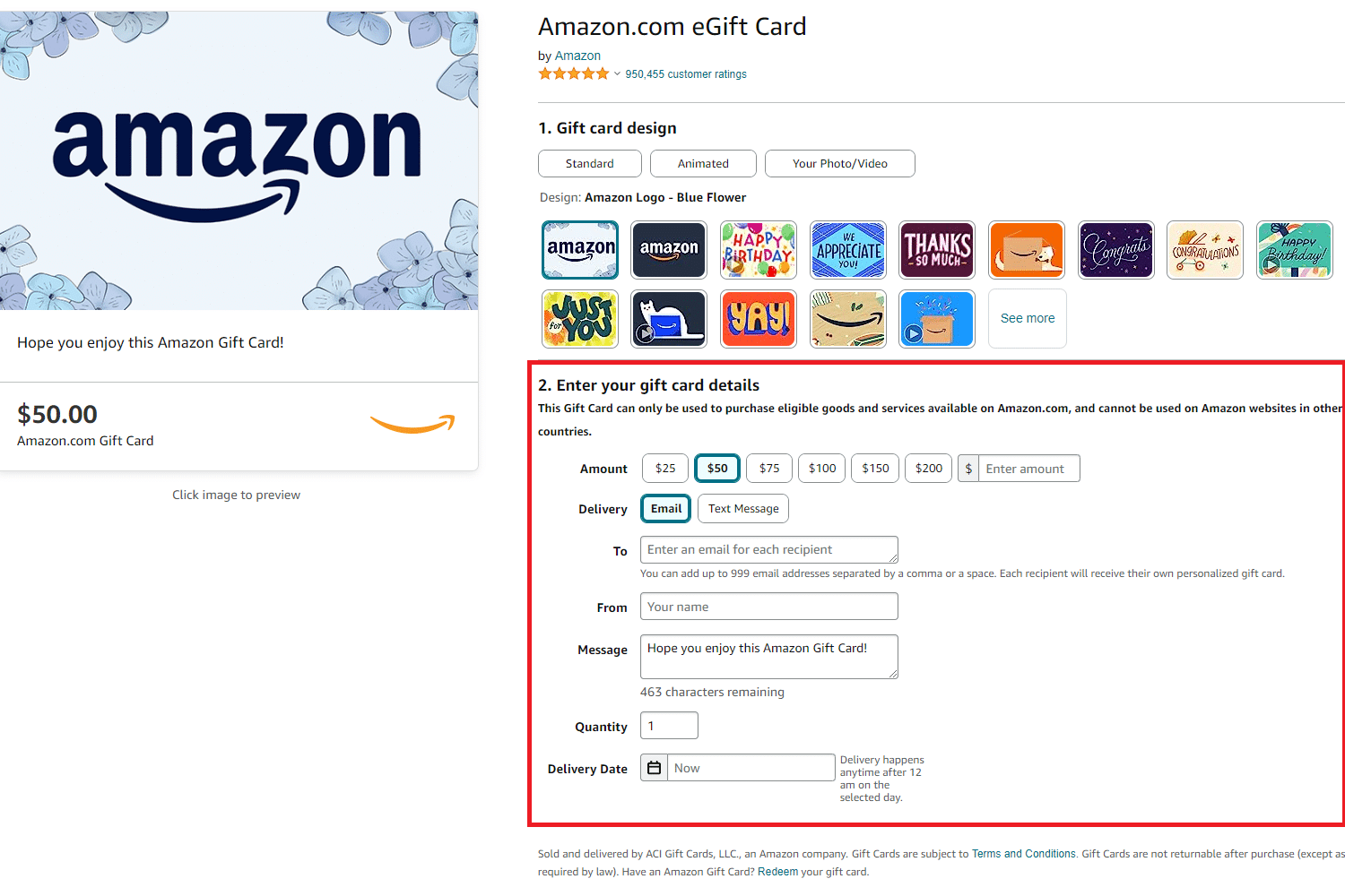 Amazon eGift card details