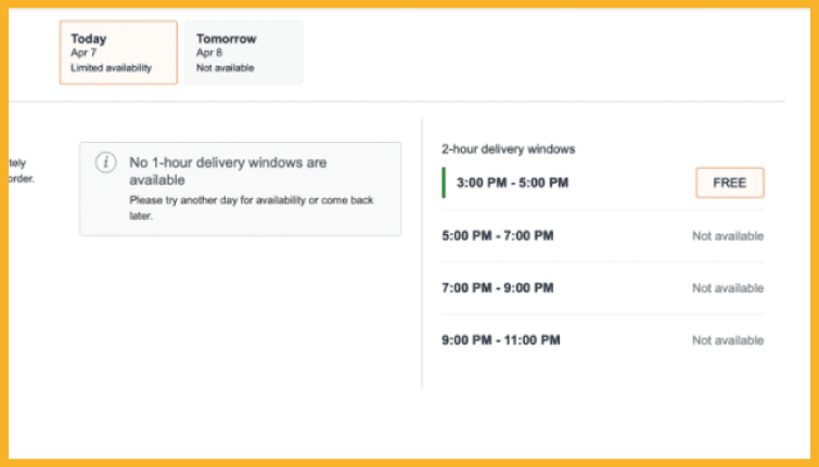 Amazon Fresh program delivery window