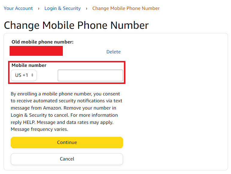 mobile number field