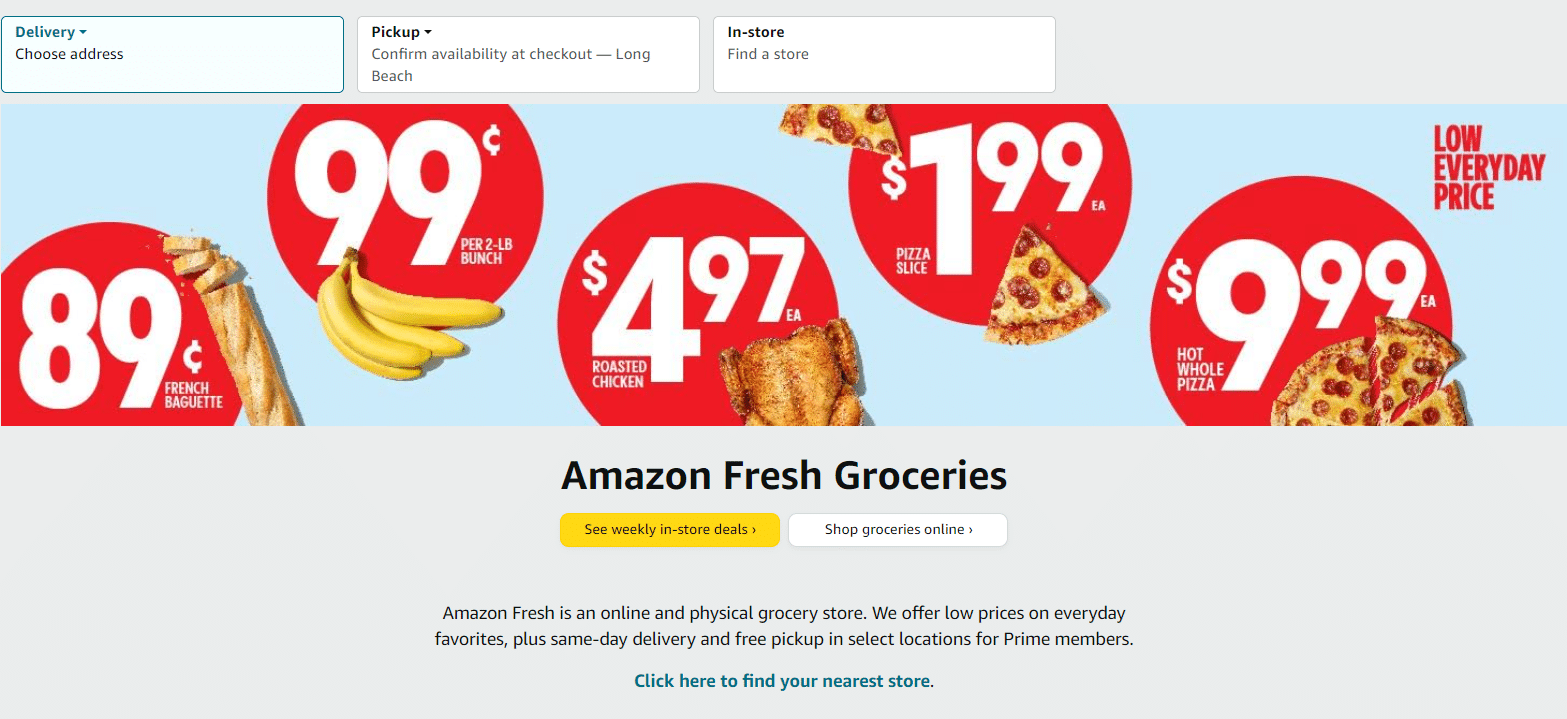 Amazon Fresh page