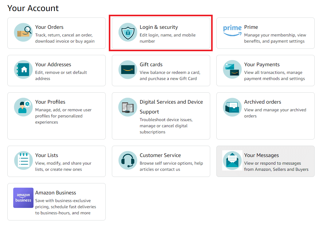 Click Login & security to the right of Your Orders
