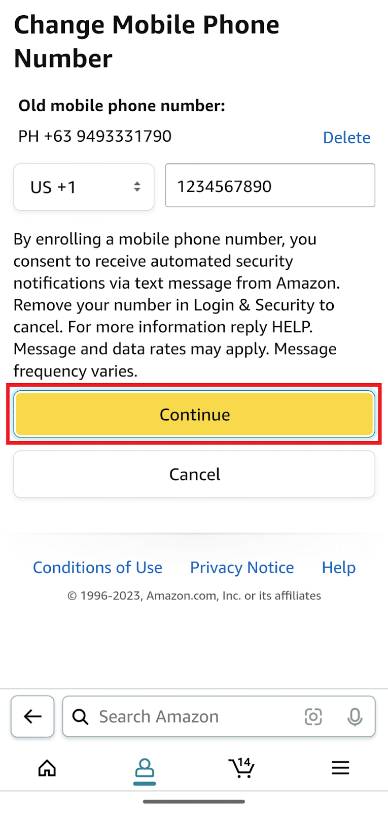 Enter your new mobile phone number