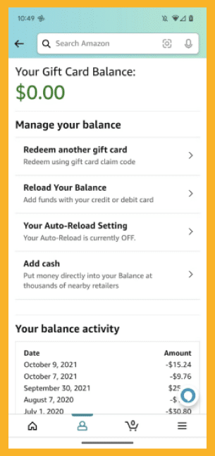 Manage gift card balance