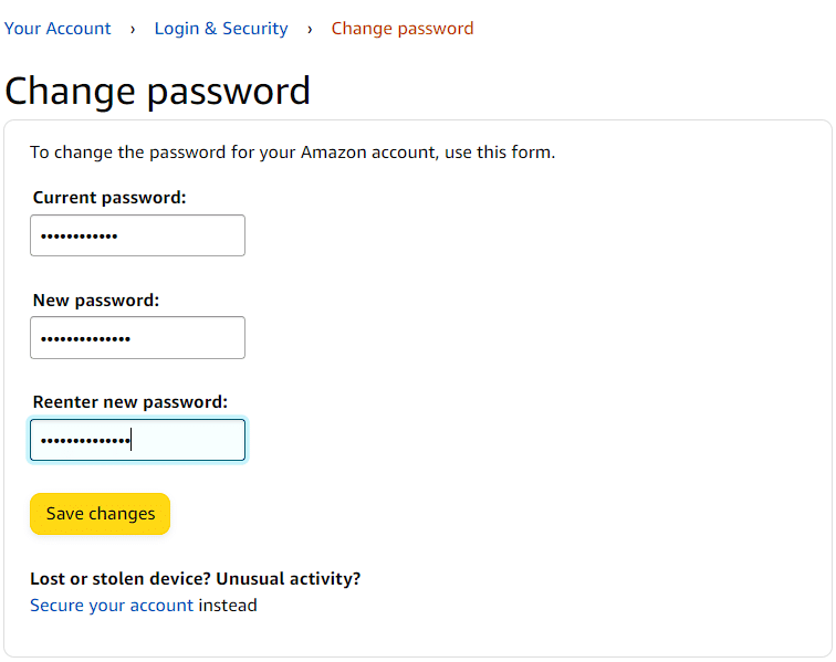 The Change password page will appear