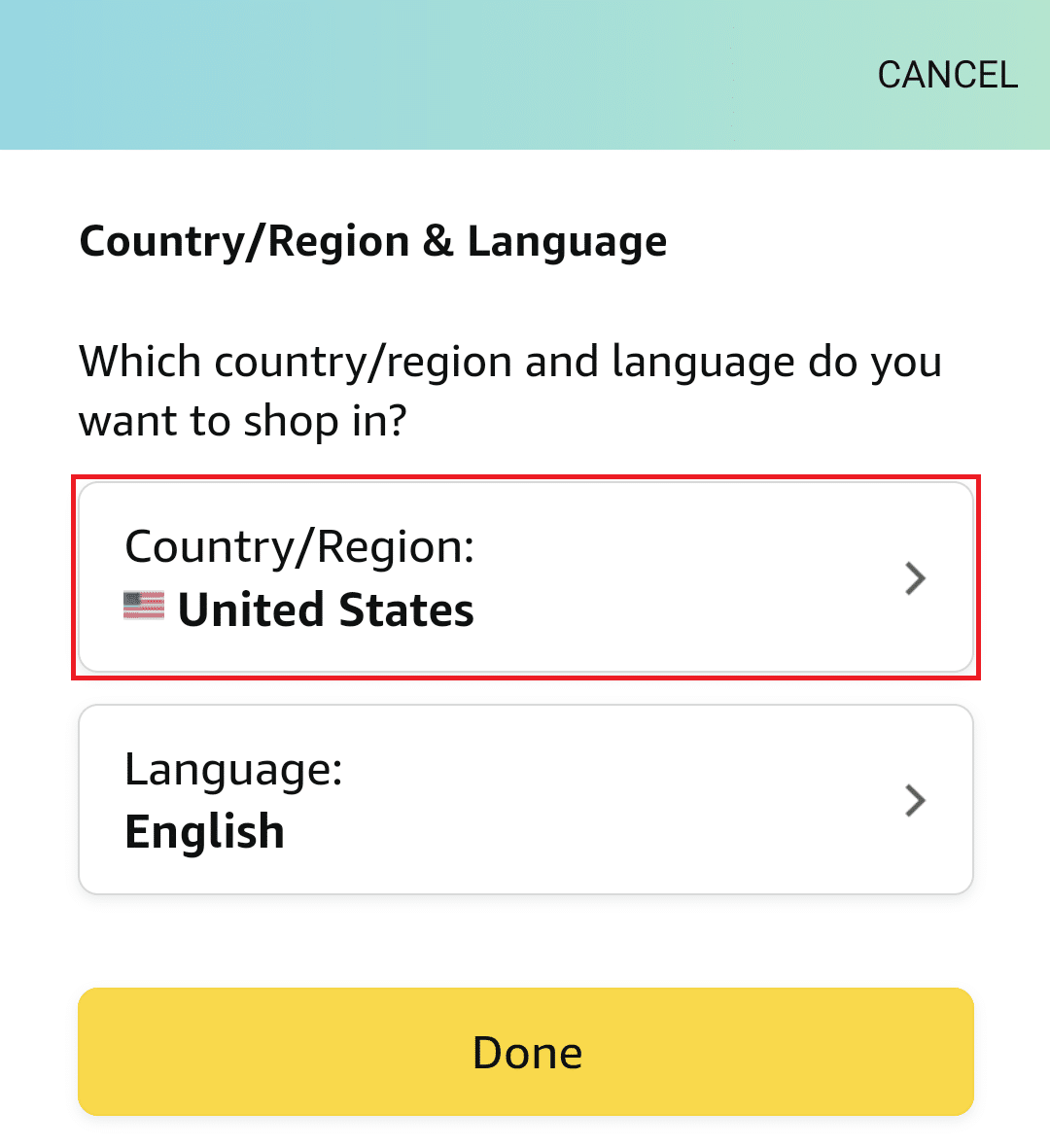 Tap Country/Region